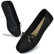 HOMEHOT Womens Loafers Casual Slip ons Shoes with Bowknot Comfort Walking Penny Loafers for Women Black Size 9 US